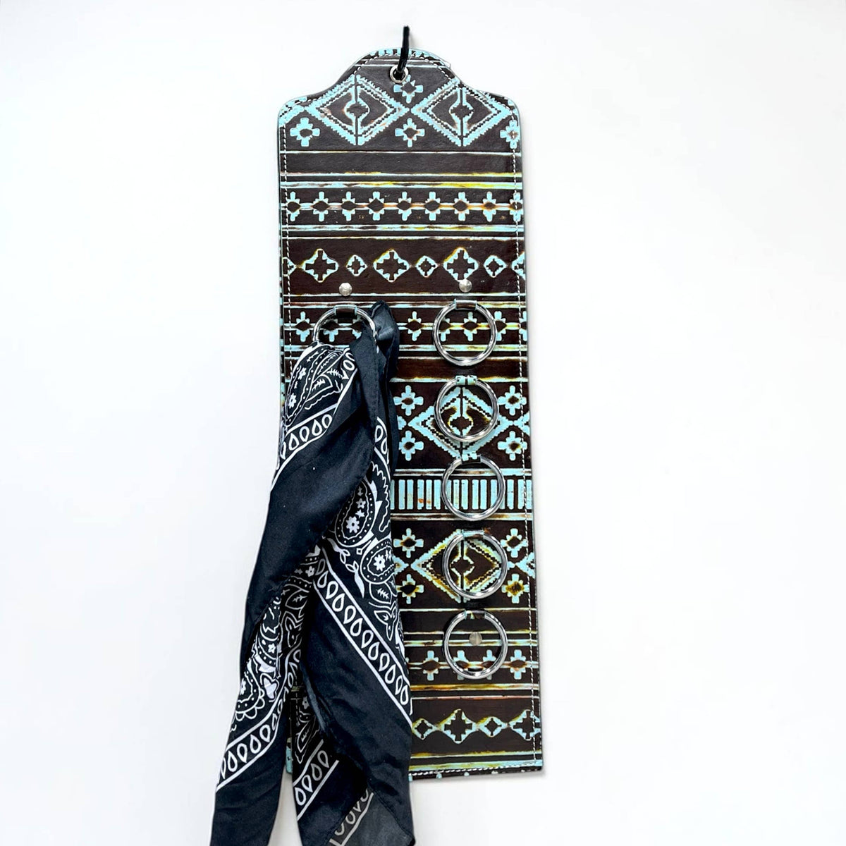 Turquoise Tooled Leather Scarf Holder 
