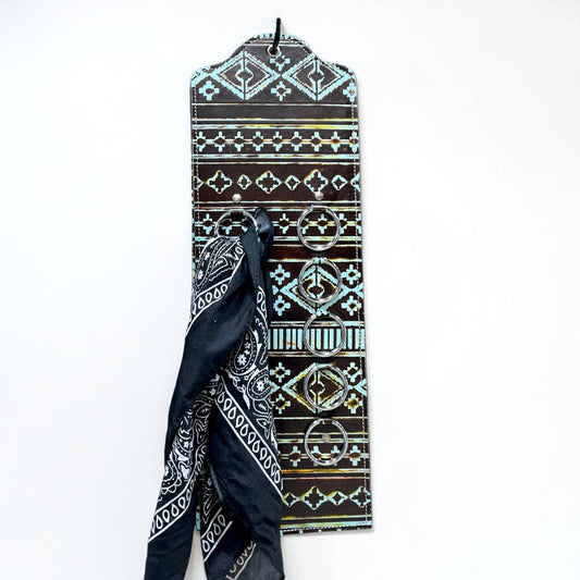 Turquoise Tooled Leather Scarf Holder 