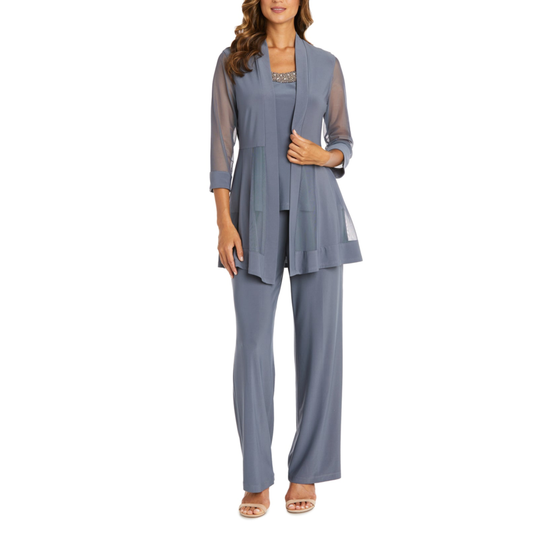 RM Richards Embellished Neck 2-Piece Pants Suit