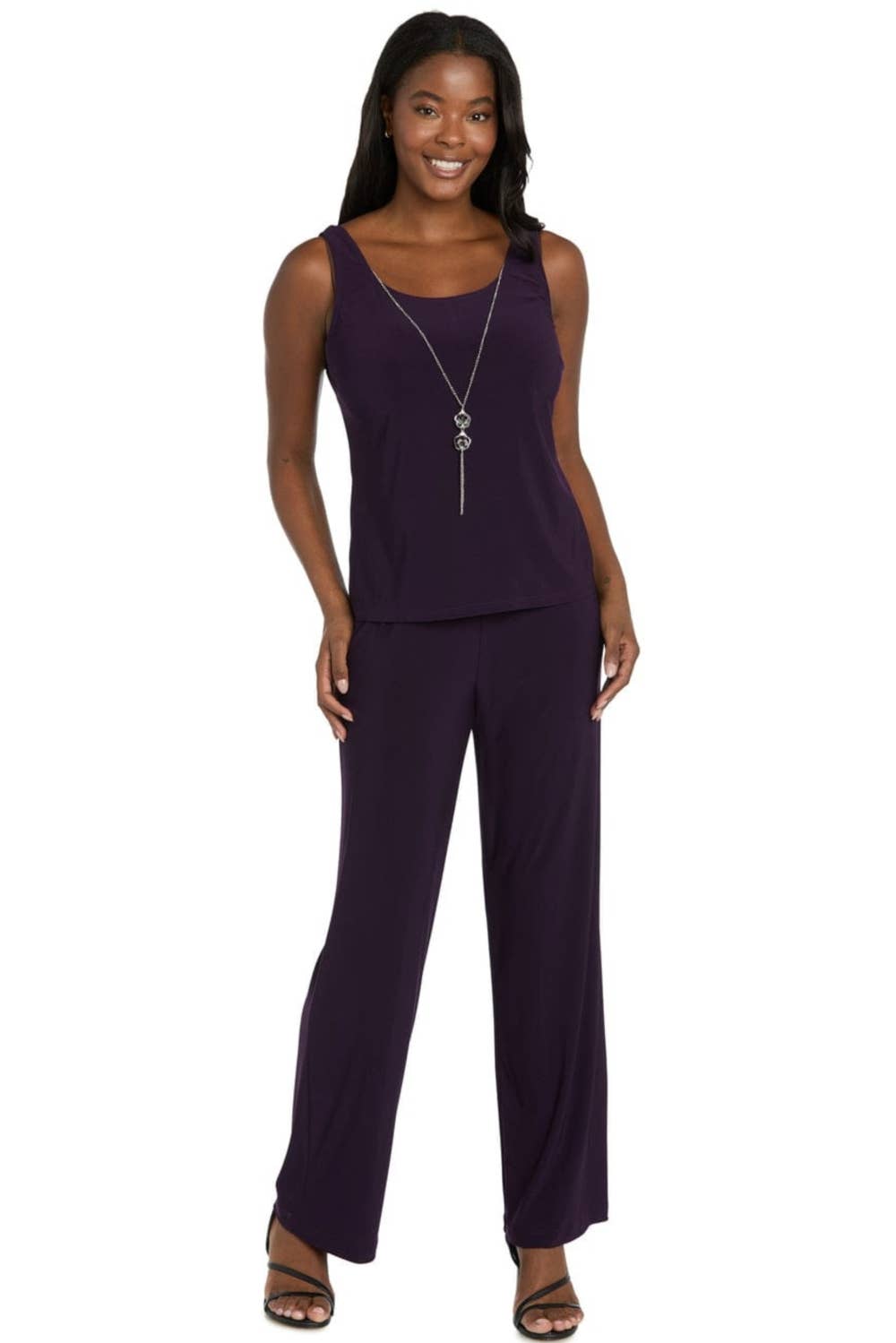 R&M Richards Sequin Floral 3-Piece Duster Pantsuit