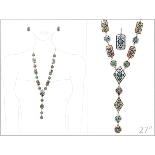 Native Navajo Diamond Tie Necklace Earrings Set