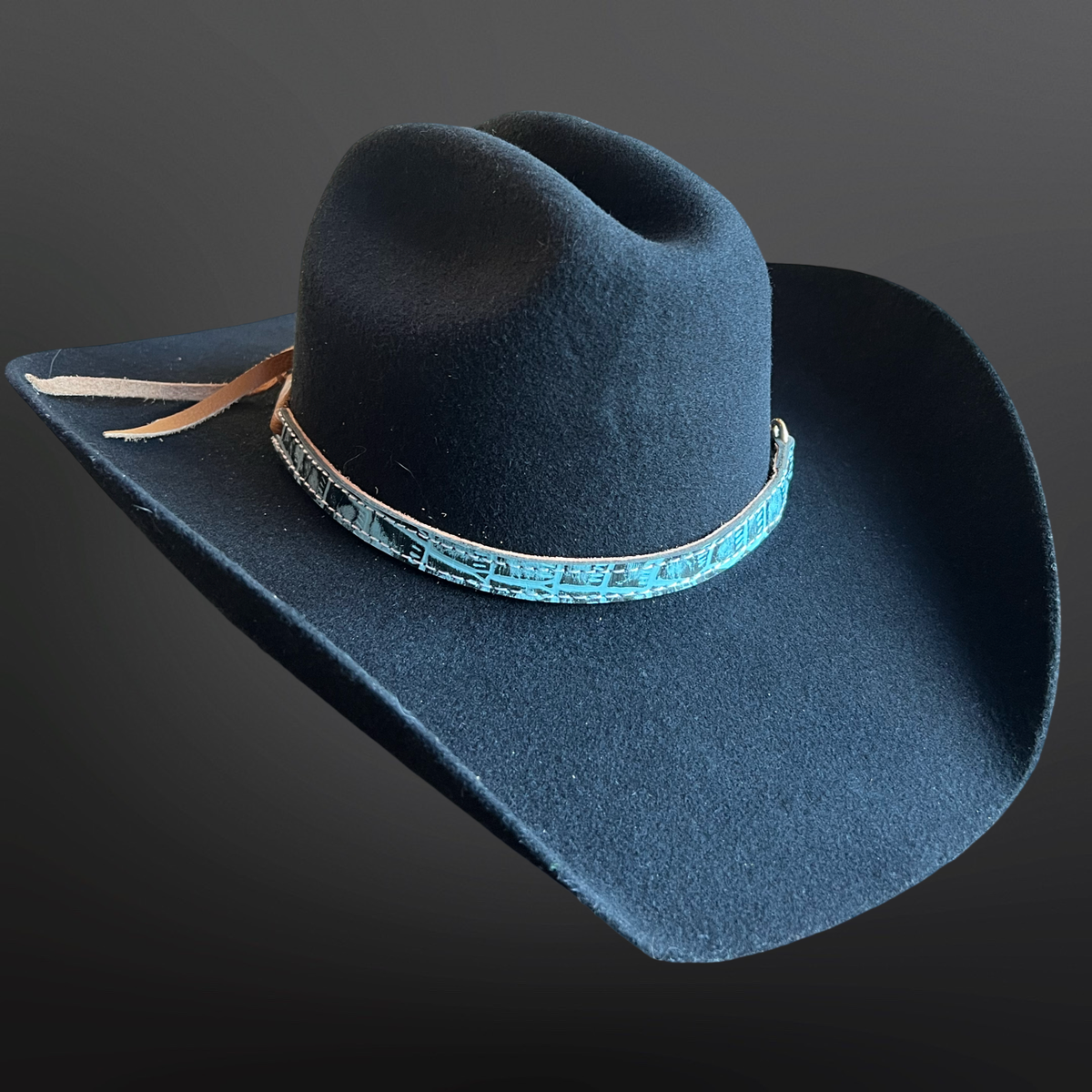 Cowboy Hat Band Embossed Leather Snaffle Bit Turquoise Brown