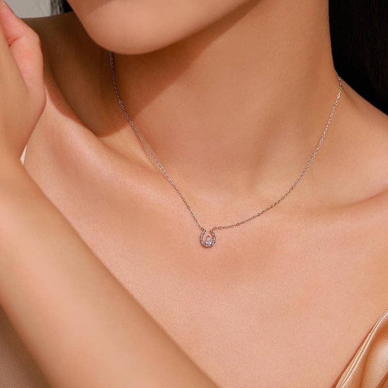 Twisted Horseshoe Teardrop Necklace in 925 Sterling Silver