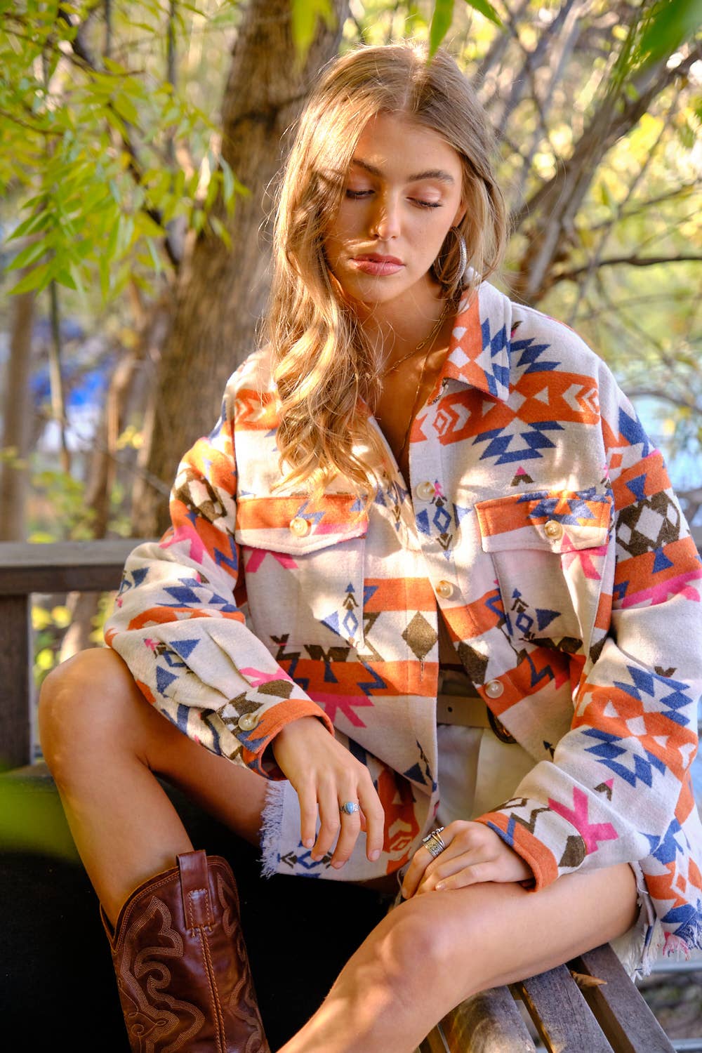 32652J - Jacquard Aztec Western Shirt Jacket