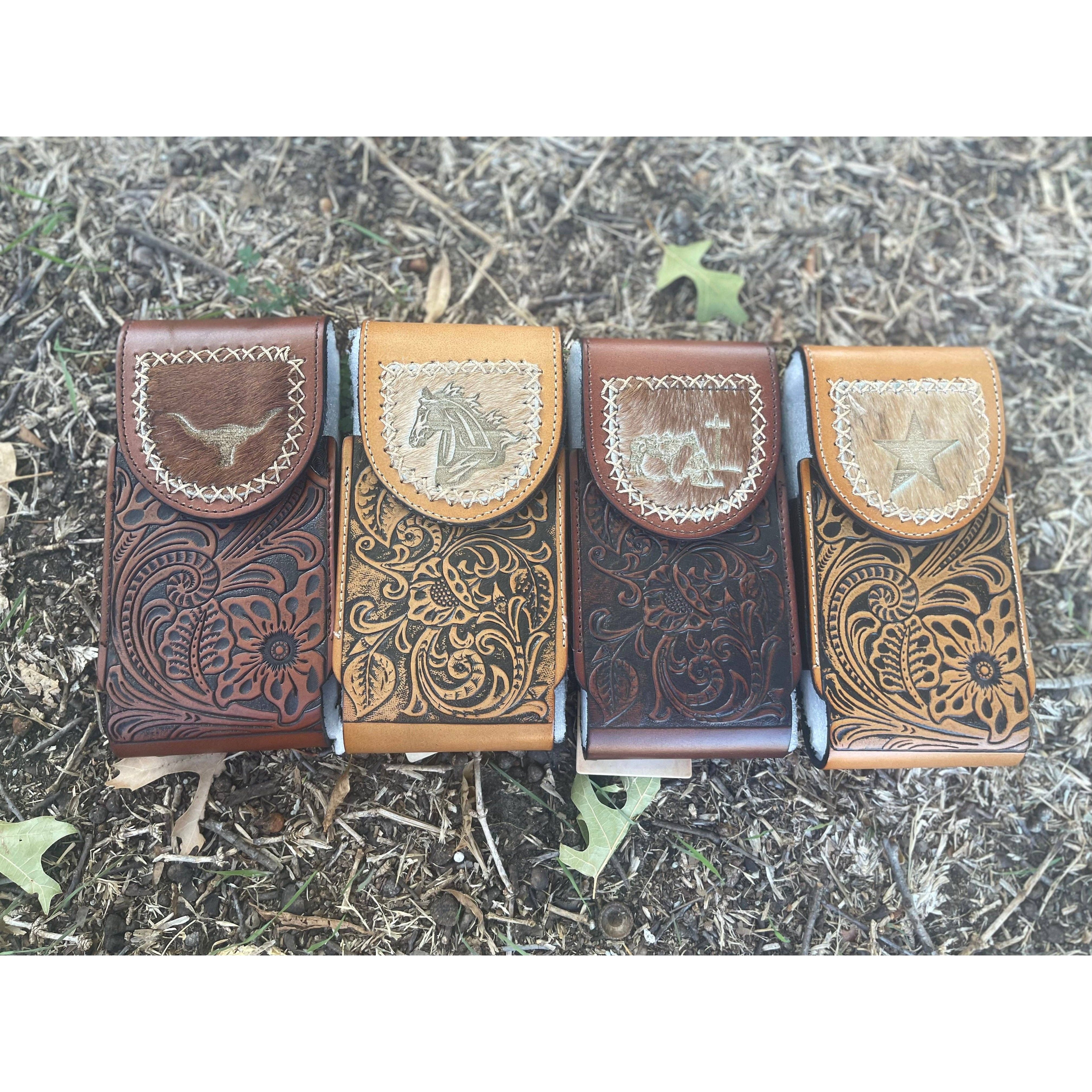 Tooled Leather Belt Phone Holders