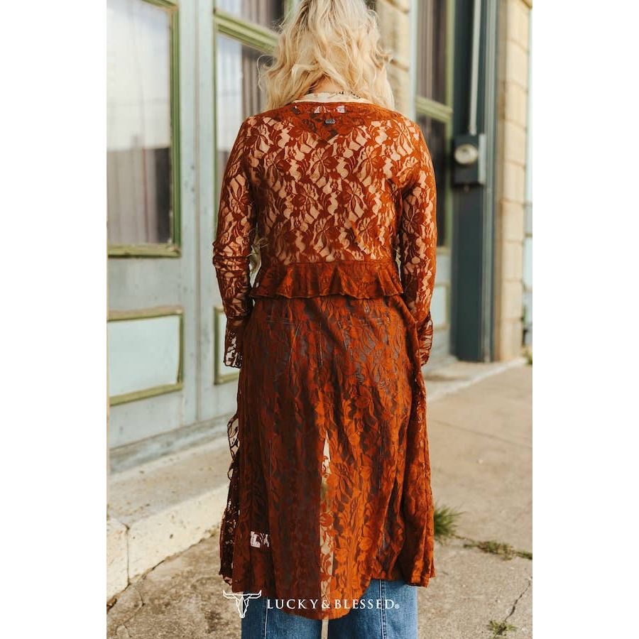 Brown Ruffle Vintage Front Tie Duster