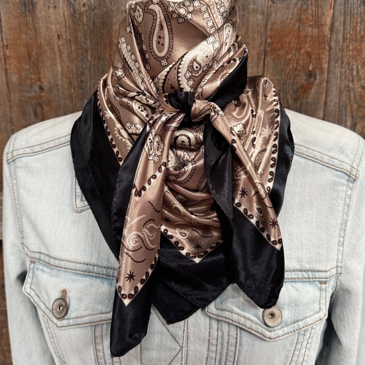 Rodeo Drive - 35X35"  Black and Tan Floral Paisley Wild Rag / Scarf WR3383