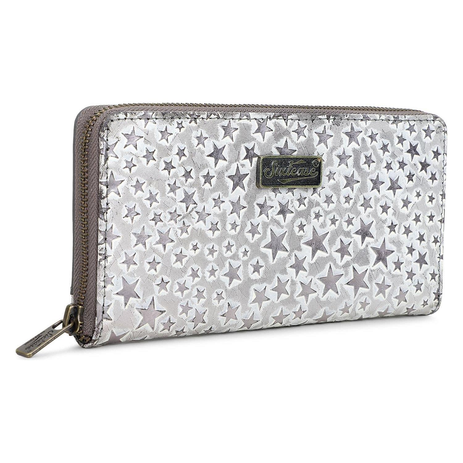 Sixtease Bags - Leather Women's Wallet - Dark Gray Stars