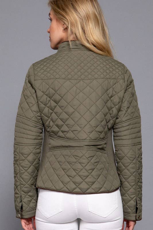 Suede Piping Detail Side Rib Quilted Padding Jacket
