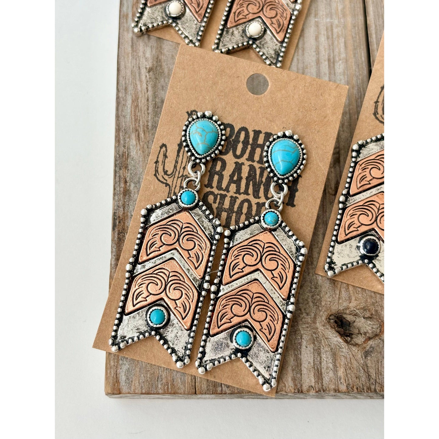 Western Style Turquoise Stone Chevron Dangle Earrings