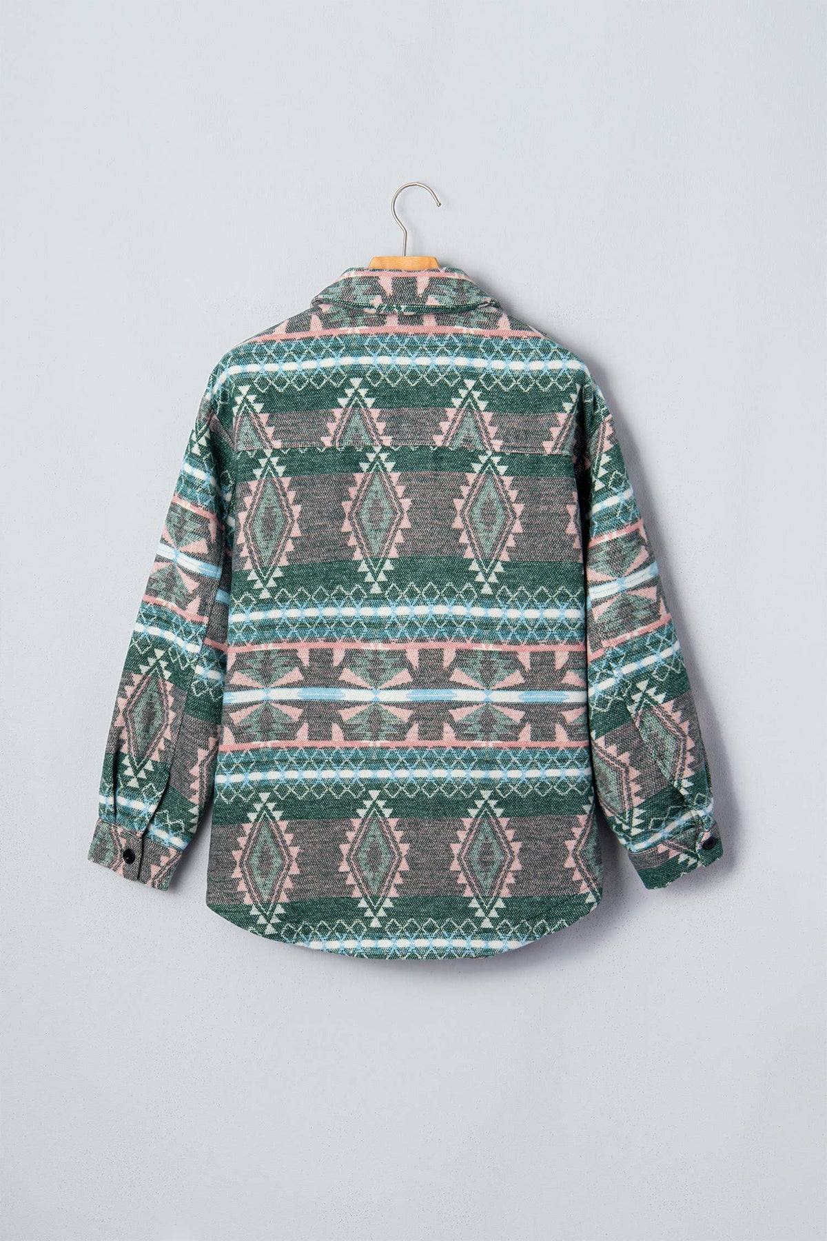 Geometric Print Button Front Long Sleeve Shacket