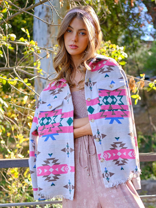 32652J - Jacquard Aztec Western Shirt Jacket