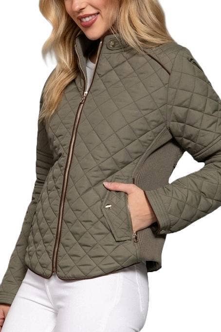 Suede Piping Detail Side Rib Quilted Padding Jacket