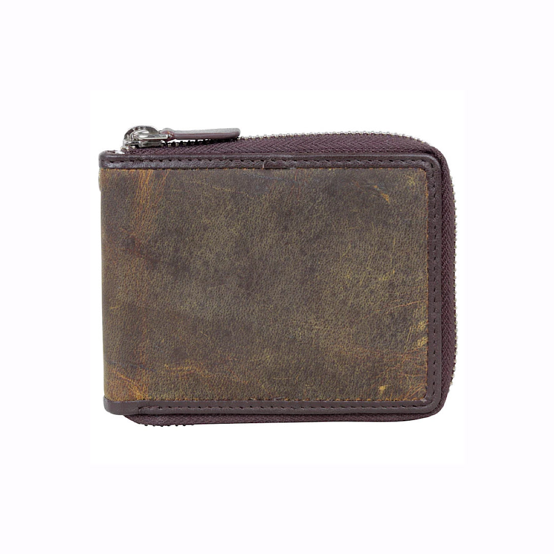 Myra Bag - Apprised Brown Leather Zippered Men’s Bifold Wallet S-5843