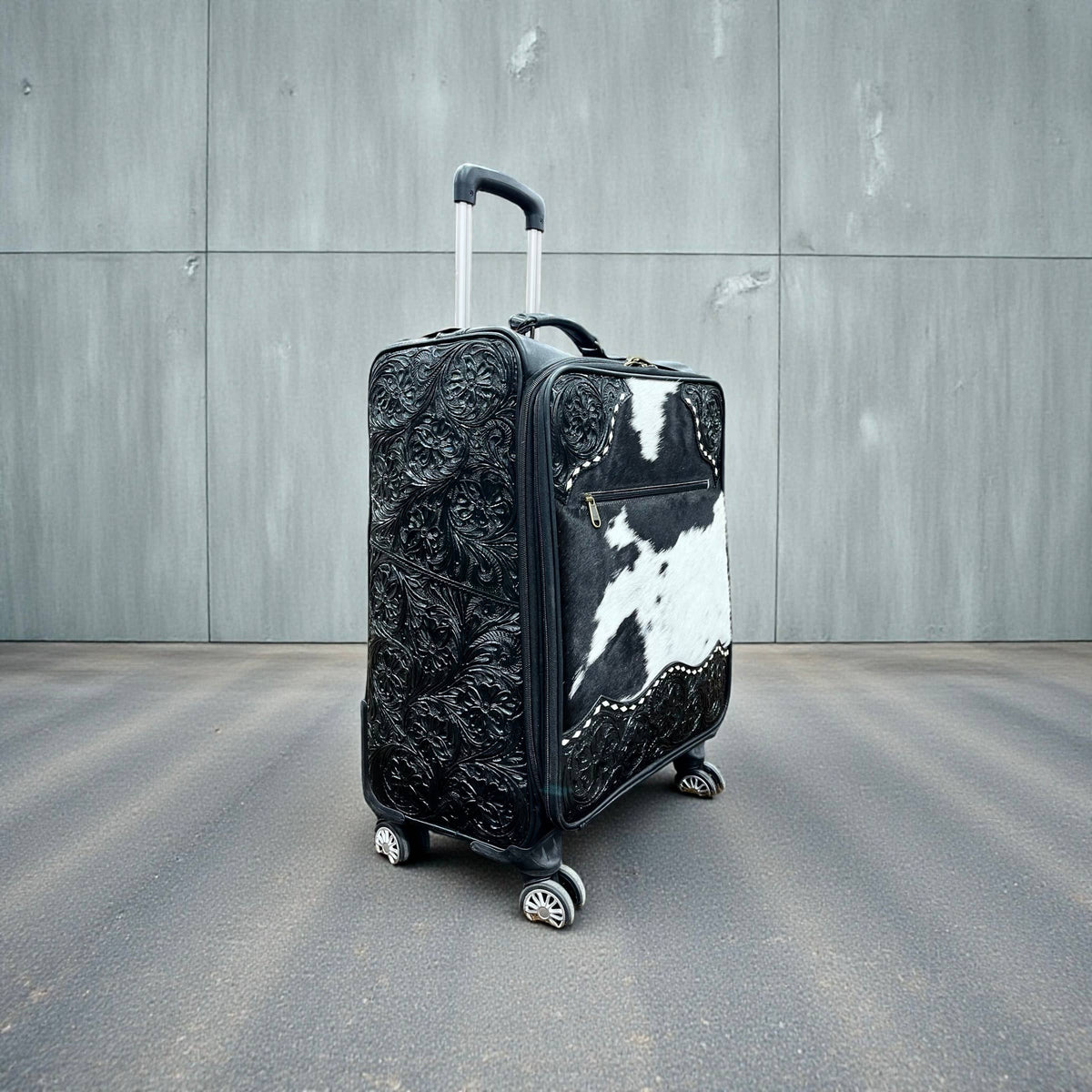 Black Tooled Leather & Cowhide Luggage 