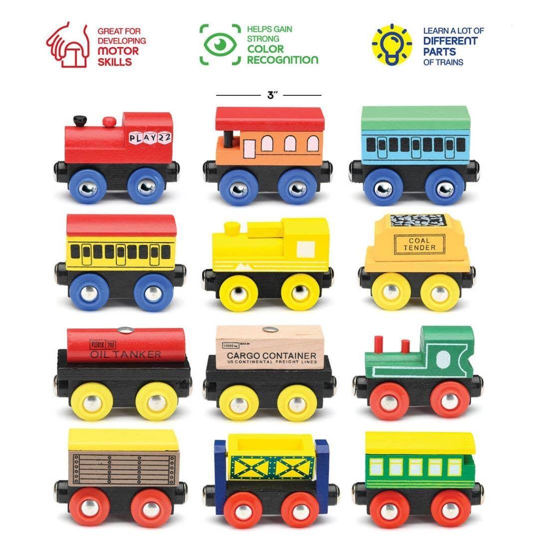 Play22 - "Wooden Train Set 12 PCS - Magnetic Engines & Toys"
