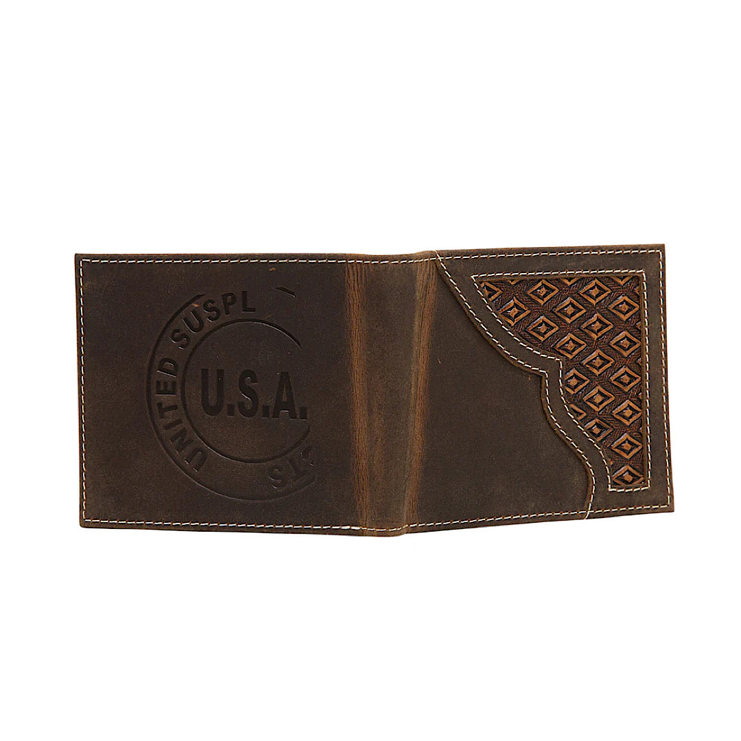 Myra Bag - Flam Brown Tooled Leather Men’s Bifold Wallet S-5892