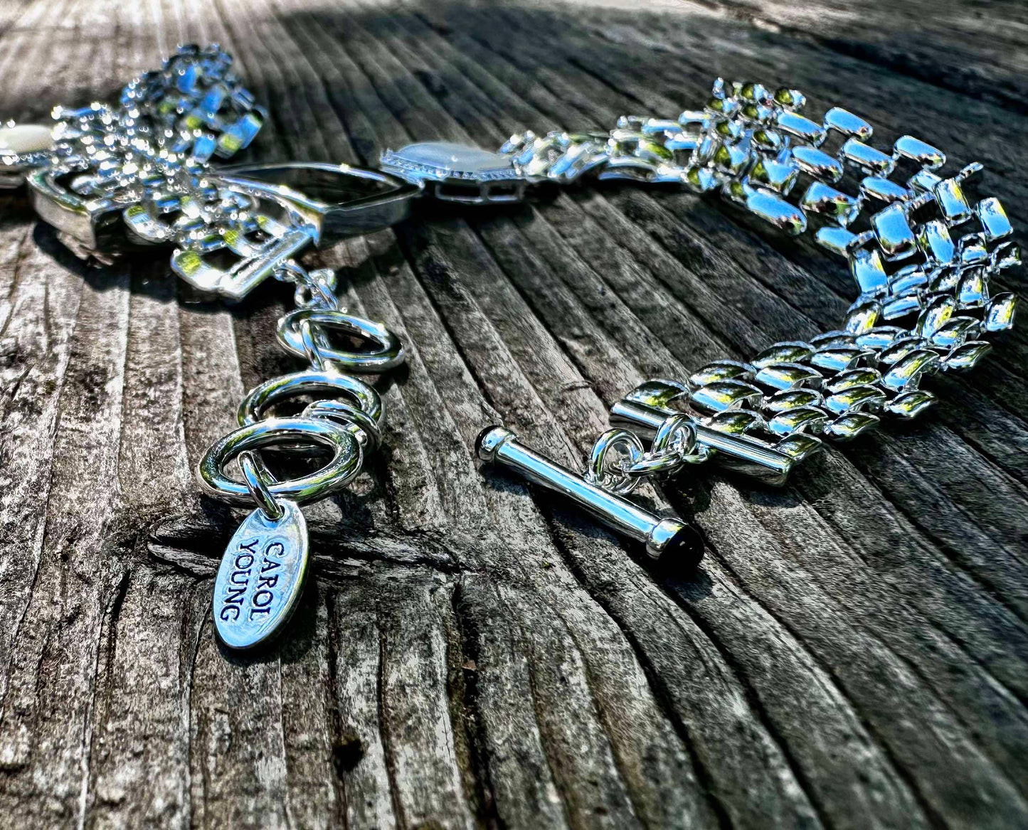 Bold English Saddle Stirrup Necklace Mother of Pearl