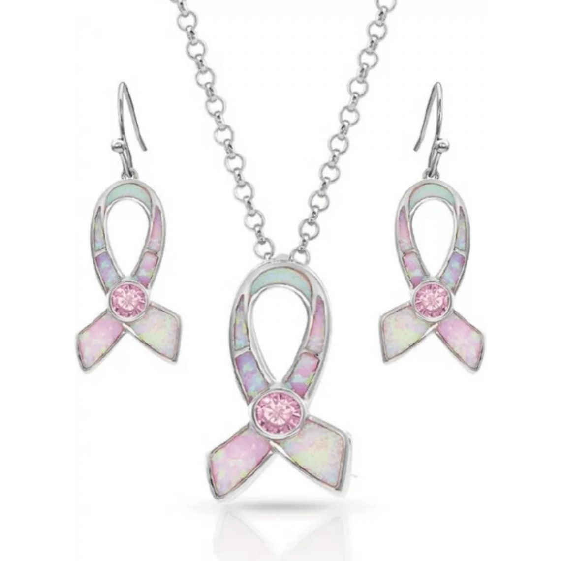 MONTANA SILVERSMITHS PINK OPAL RIBBON JEWELRY SET