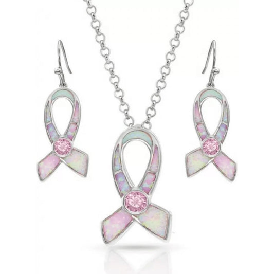 MONTANA SILVERSMITHS PINK OPAL RIBBON JEWELRY SET