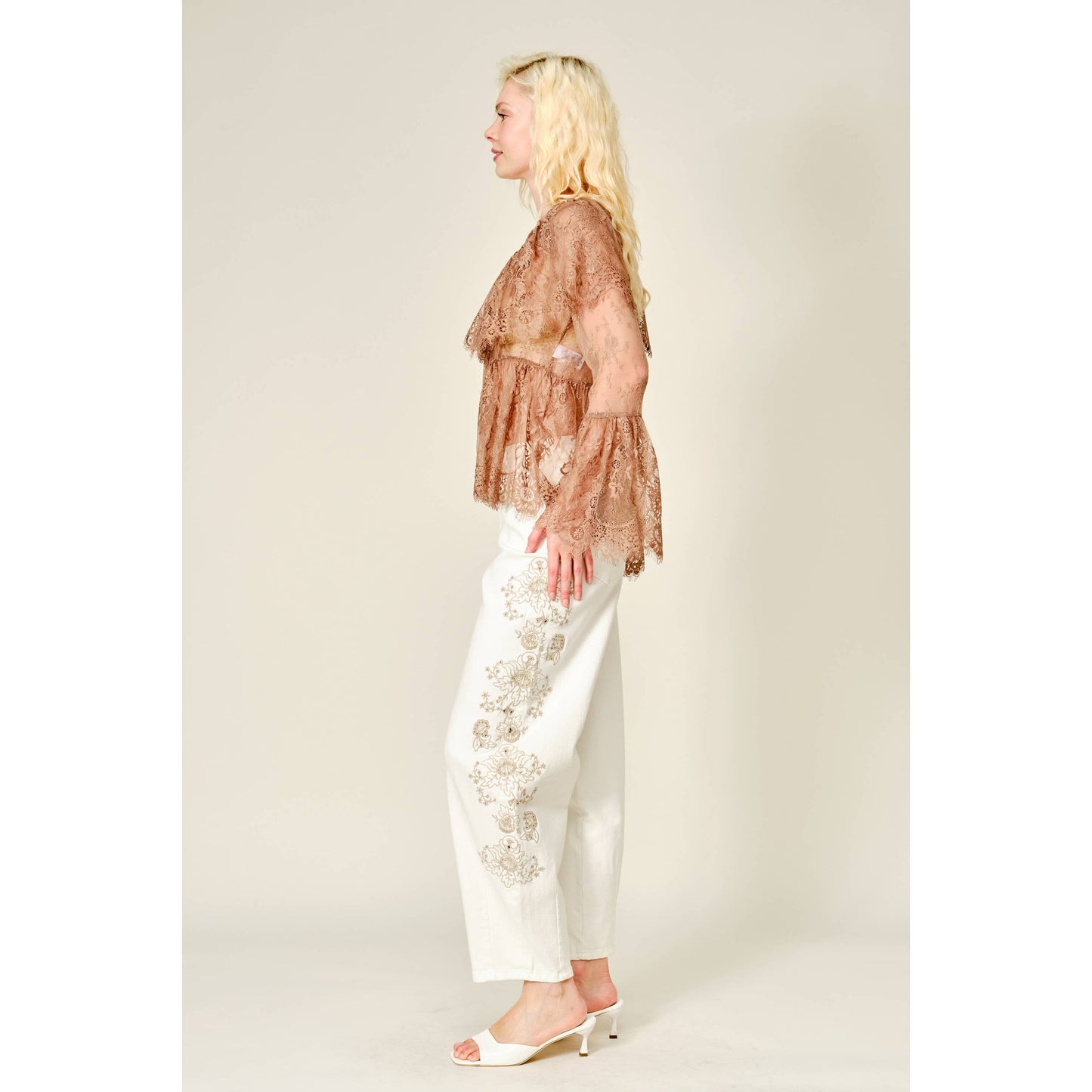 Blue b Ruffle Long Sleeve Lace Sheer Cape Blouse 52196T