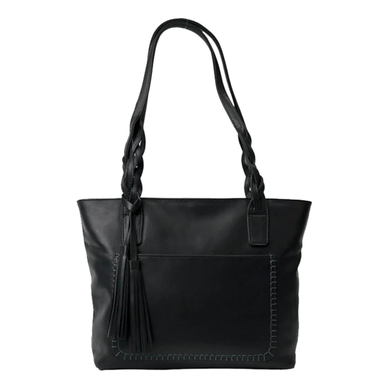 Rugged Earth Black Leather Tote With Fringe