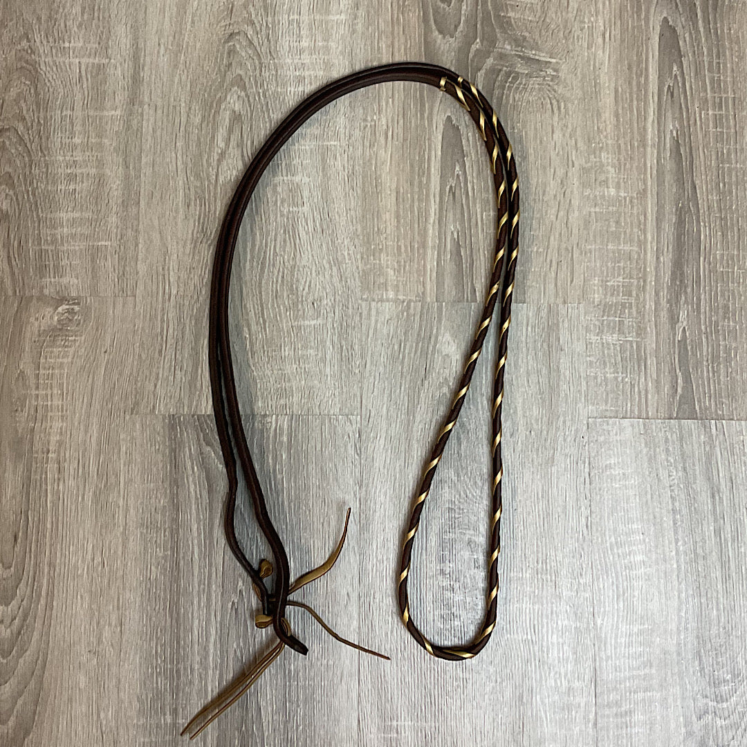 Painted Arrow - Chocolate Brown Leather & Gold Laced Barrel Reins