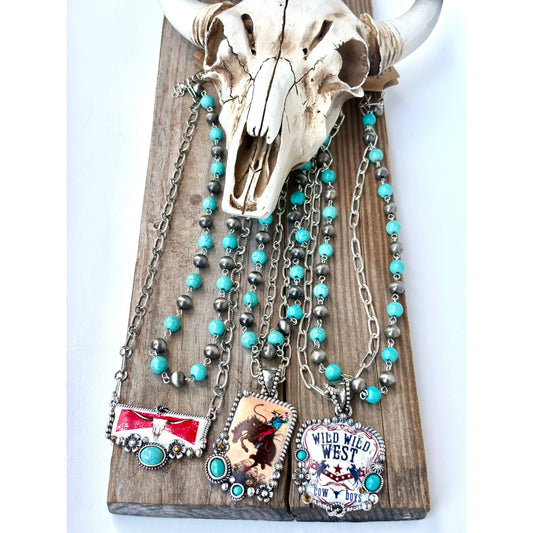 2 Layered Navajo Pearl Turquoise Stone Pendant Necklace