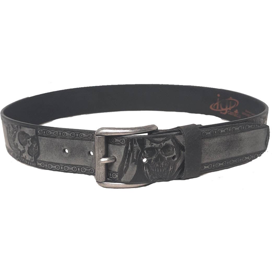GENUINE LEATHER 40MM SKULL EMBOSSED BELT #1040
