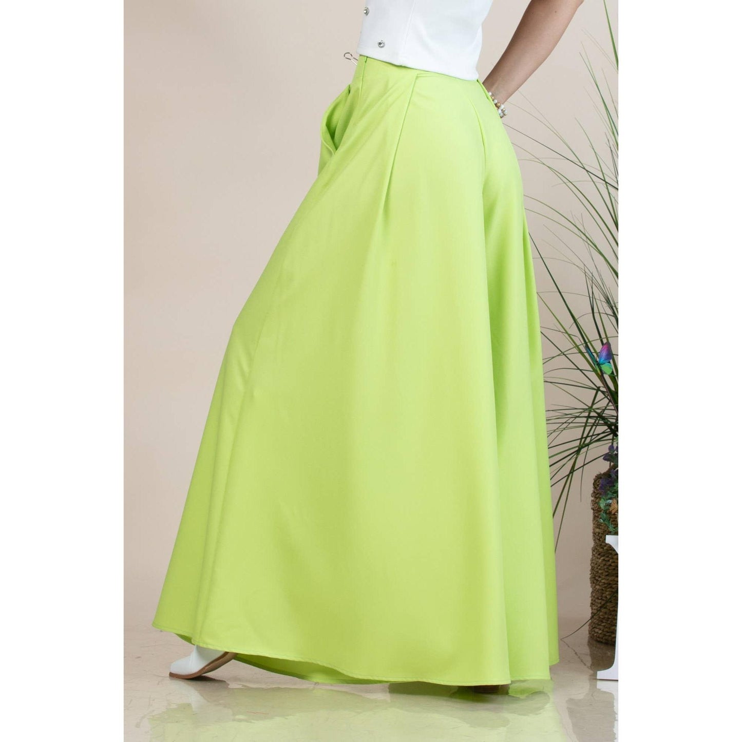 Nylon Apparel - P919-Solid-Solid  Color Women Wide Palazzo Pants