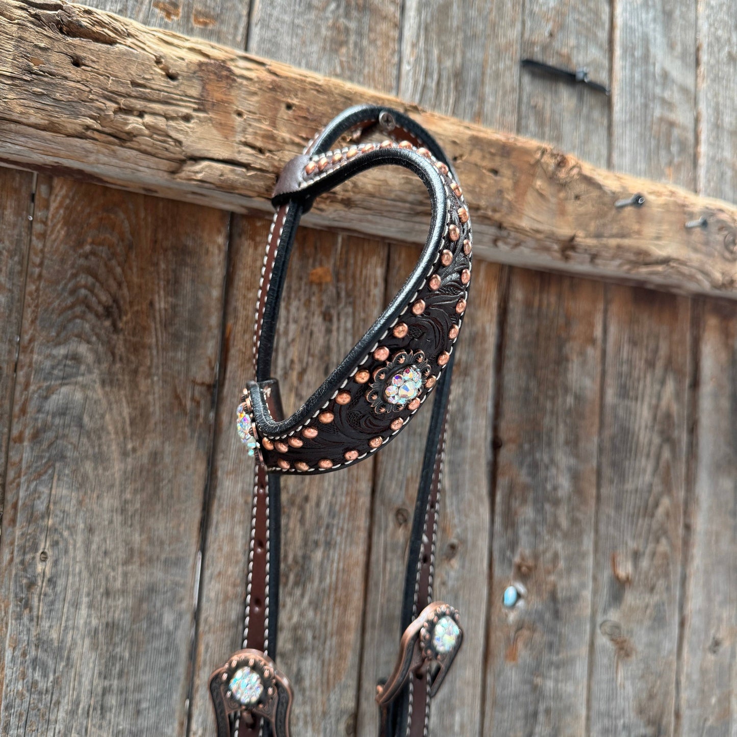 Dark Oil Floral Copper Dot AB One Ear / Breastcollar Tack Set #OEBC428