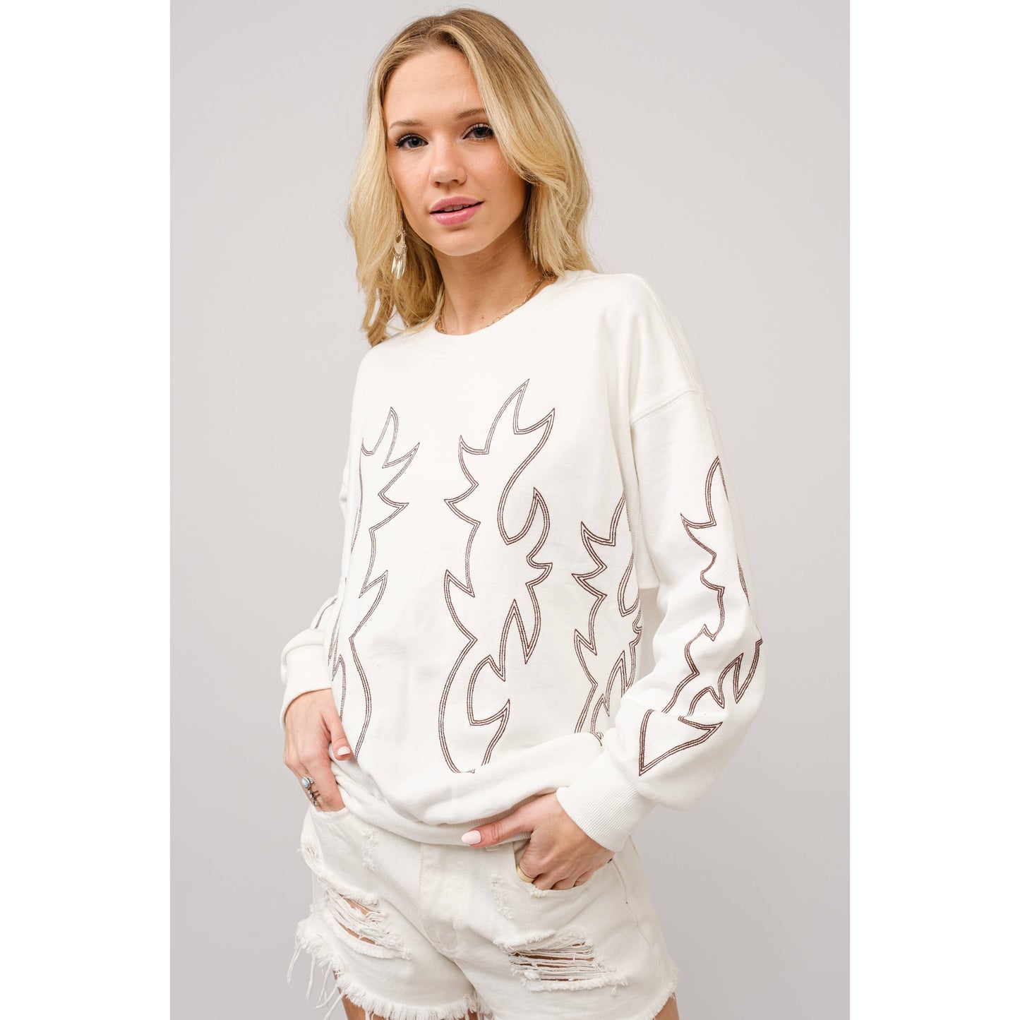 Western Boots Stitch Pullover Sweatshirt