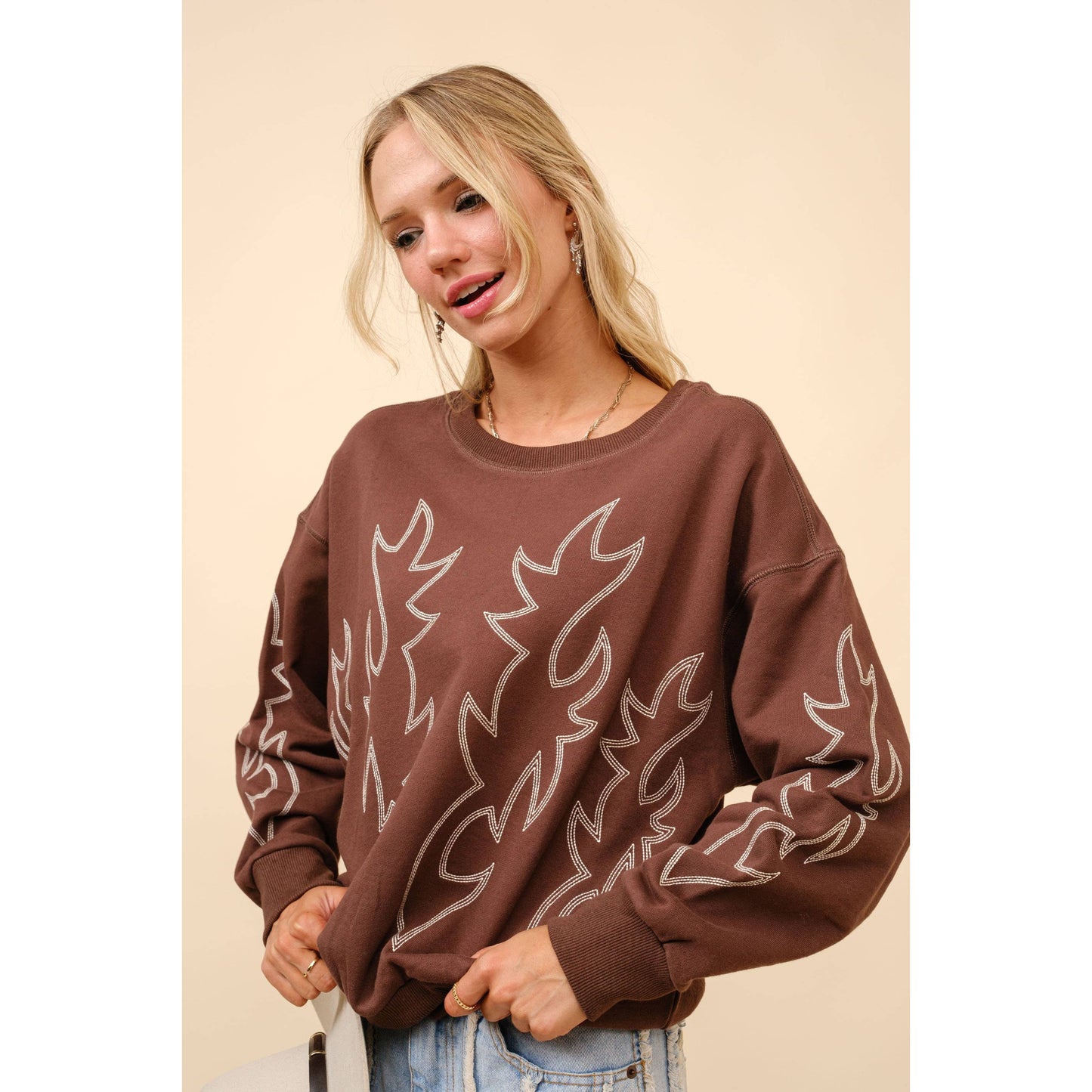 Western Boots Stitch Pullover Sweatshirt