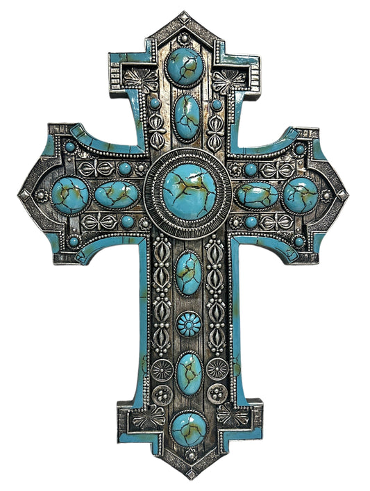 Southwest Cross & Turquoise Round Dot Stones Wall Cross