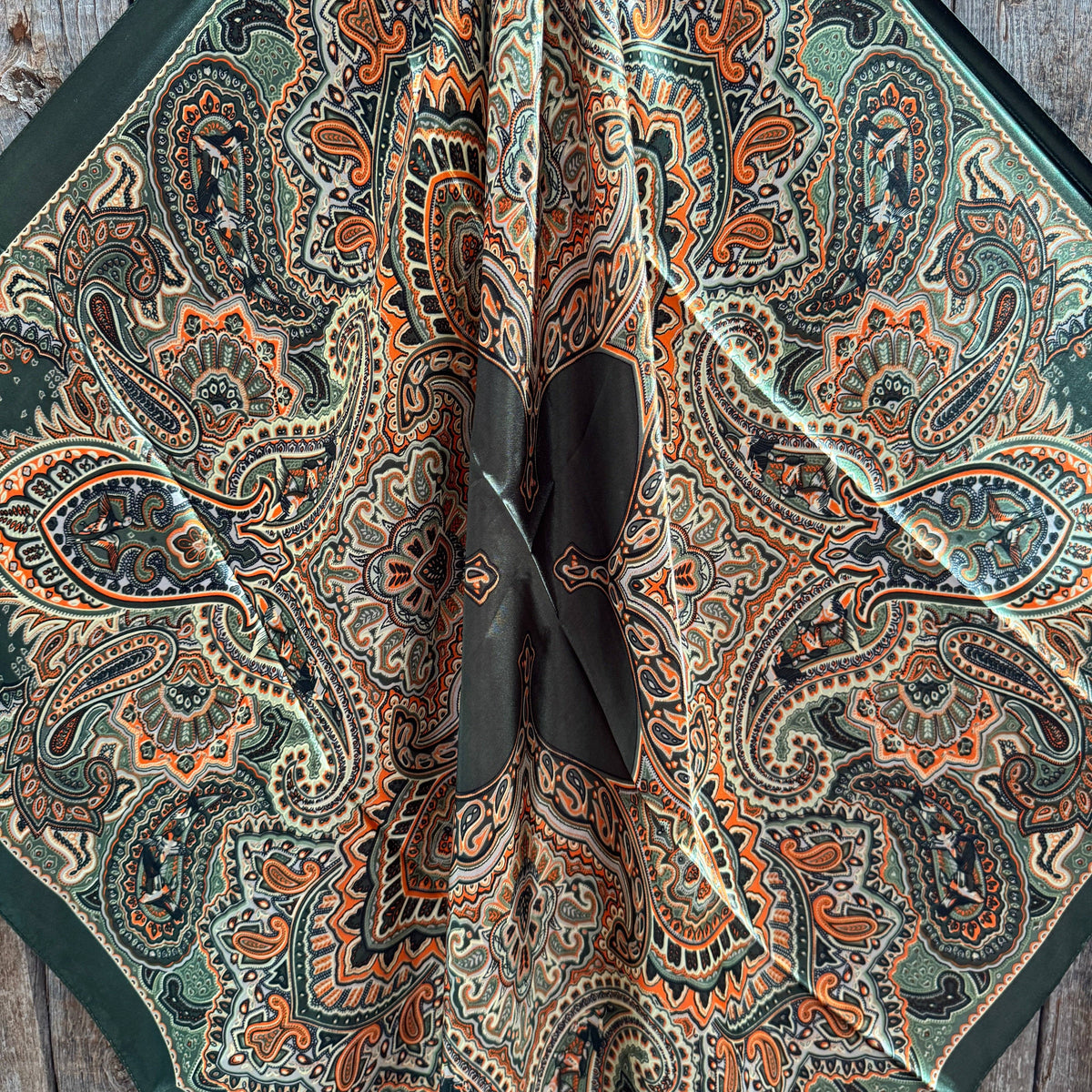 Olive Green and Orange Paisley Wild Rag - Western Scarf