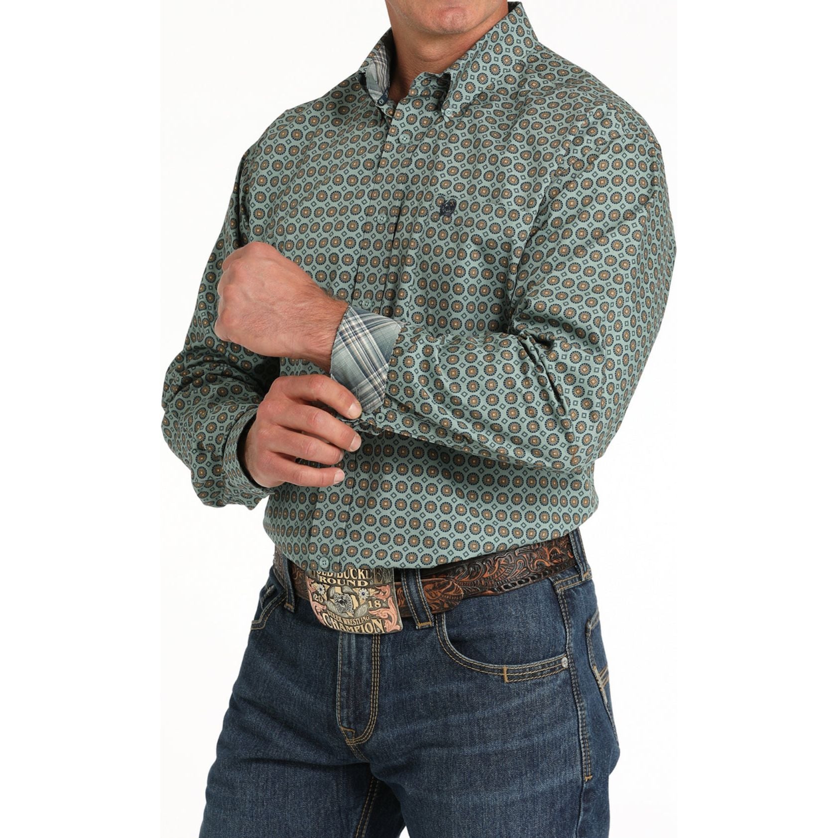 CINCH GREEN GEOMETRIC PRINT - MENS SHIRT