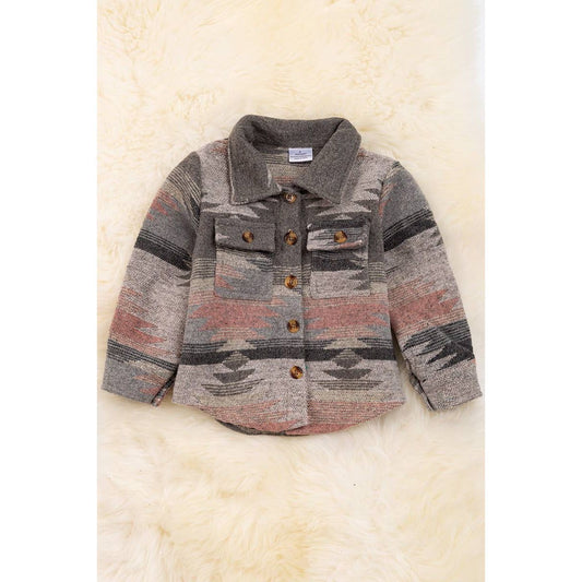 GIRLS PINK & GRAY AZTEC PRINTED SHACKET JEANNE
