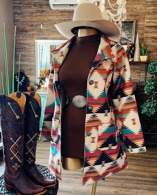 Ladies Western Printed Lapel Coat