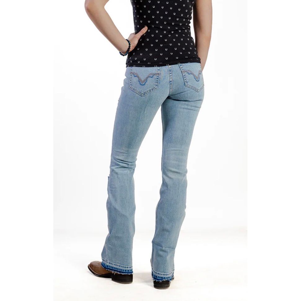 Rock & Roll Denim Ladies Flawless Fit - High Rise Boot Cut Distressed Light Wash BW4HD06037