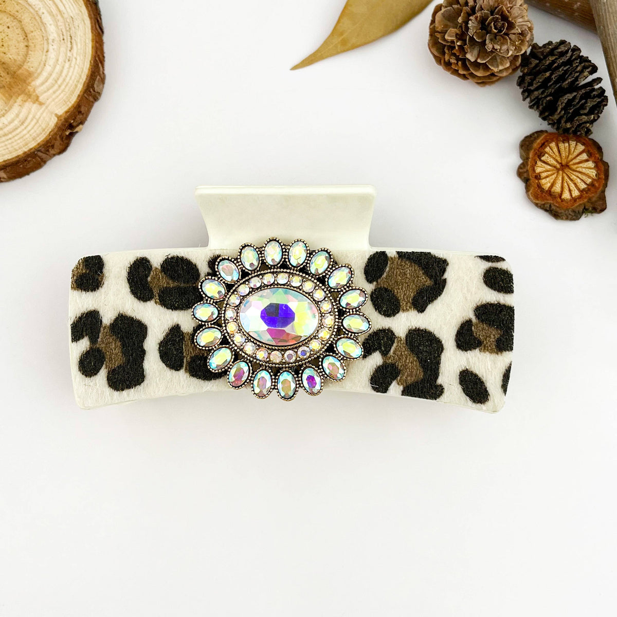 Vintage Western Cowboy Cow Print Rhinestone Hair Claw Clip