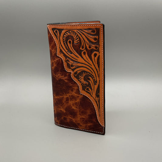 Ranger Belt Co - Chestnut Embossed & Carved Leather Men’s Checkbook Cover/Rodeo Wallet WH-533