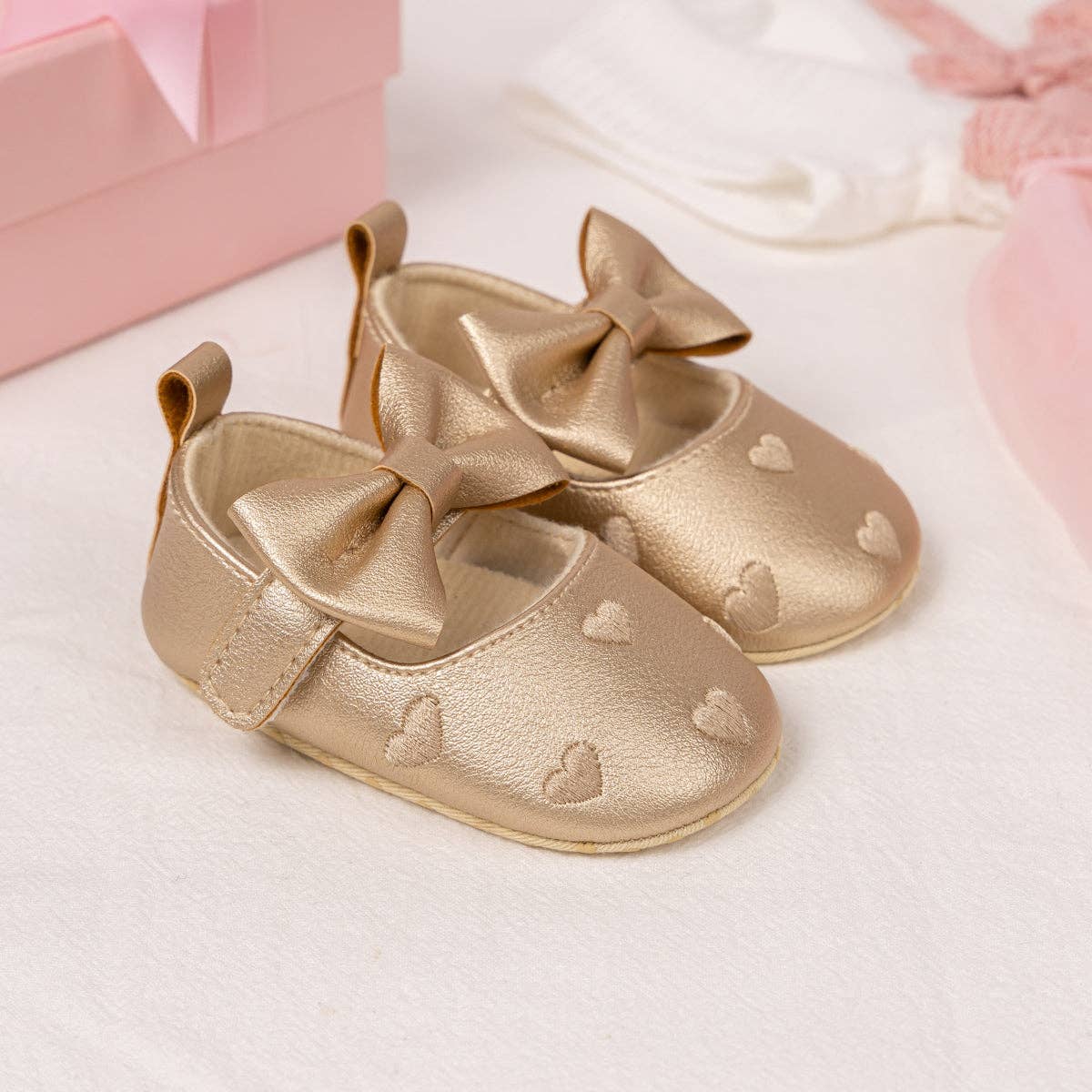 Metallic Gold infant shoes with velcro