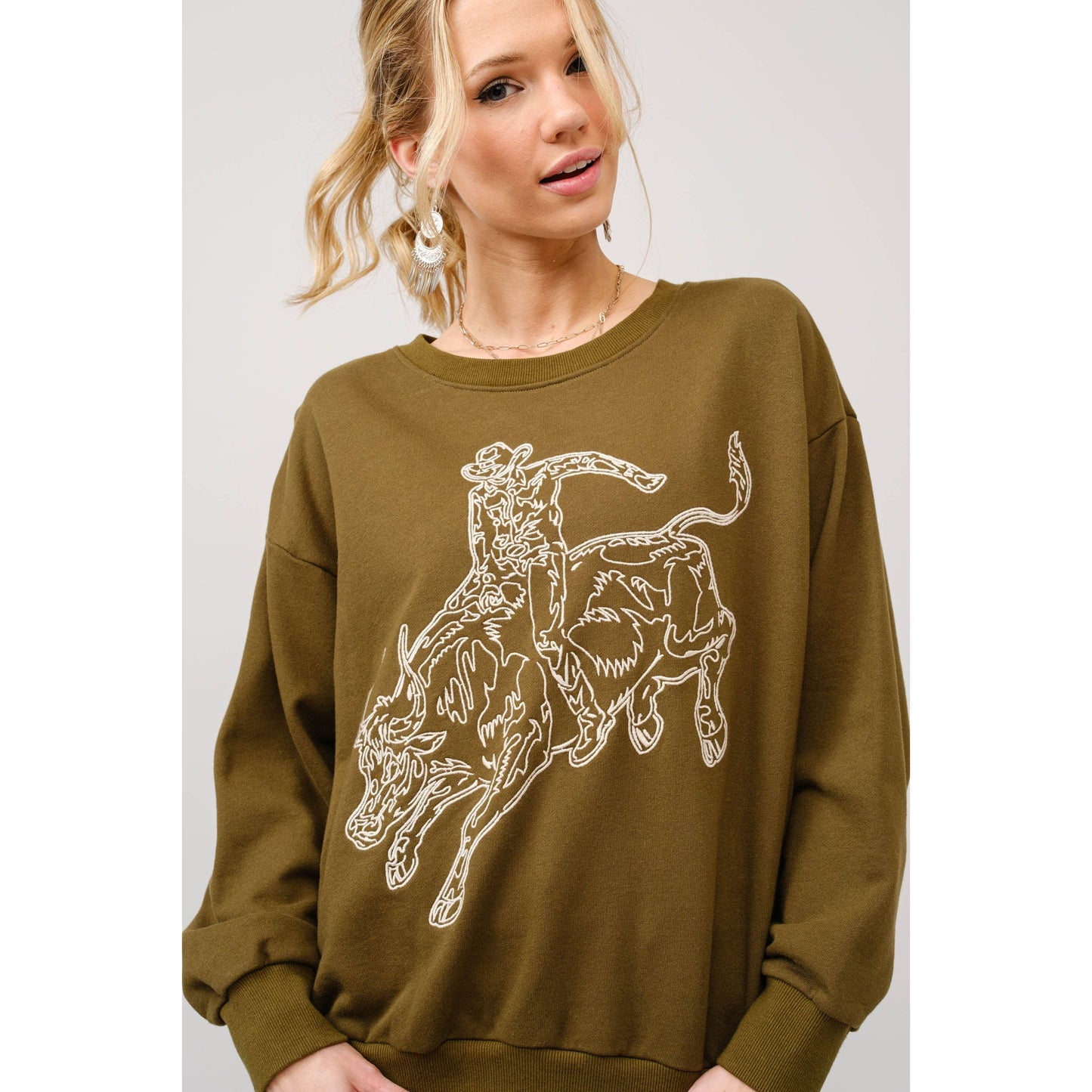 Embroidered Western Pullover Sweatshirt - 36327T