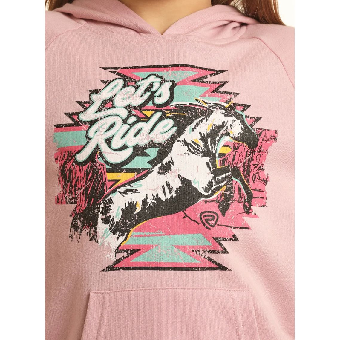 Rock & Roll Cowgirl Kid's Let's Ride Horse Pink Hoodie