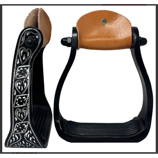 Rugged Ride Black Aluminum Engraved Stirrups