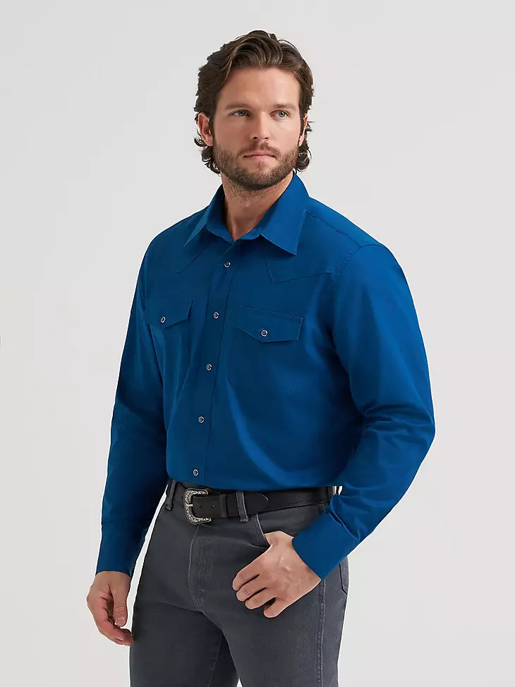 Wrangler Mens Long Sleeve Solid Broadcloth Western Snap Shirt 112382004