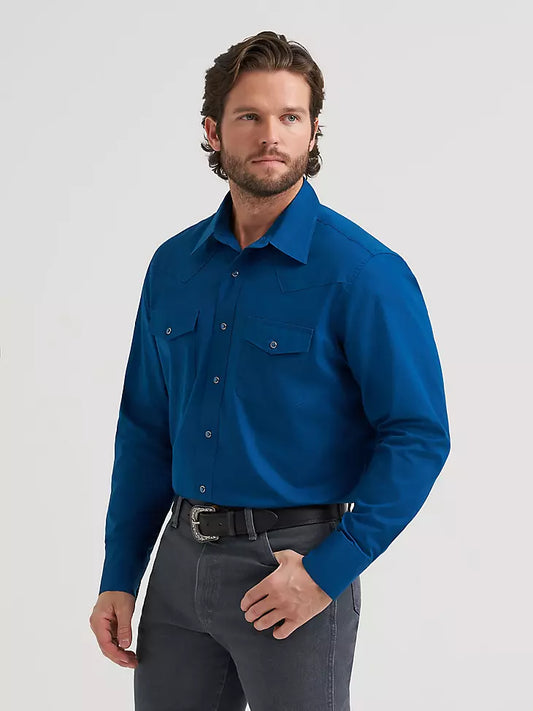 Wrangler Mens Long Sleeve Solid Broadcloth Western Snap Shirt 112382004
