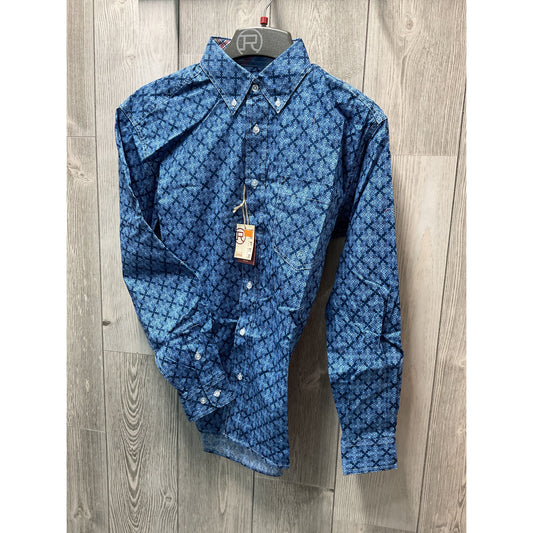Roper Men’s Western Shirt - Long Sleeve, Button, Medallion Blue Ribbon 03-01-326-4037