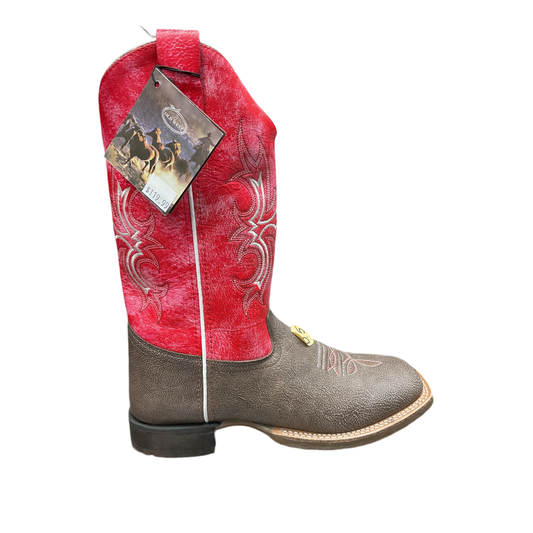 Old West Youth Cowboy Boot, Square Toe, Red Top, 18169