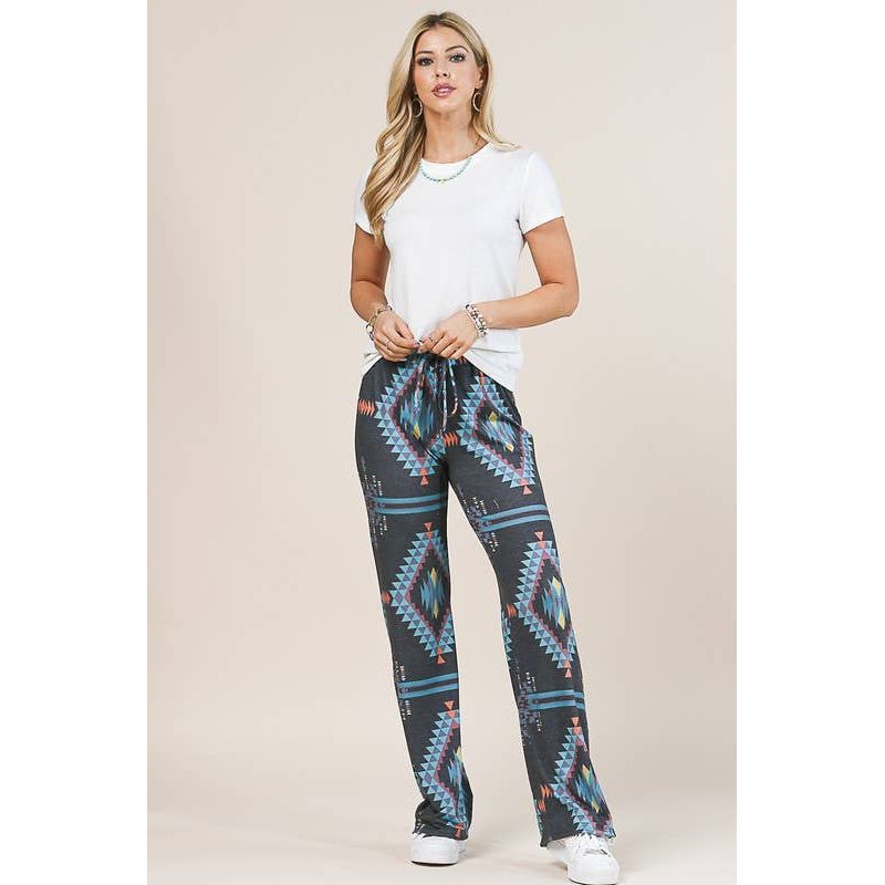 AV1044-CYNTHIA AZTEC PRINT RELAXED LONG PANTS